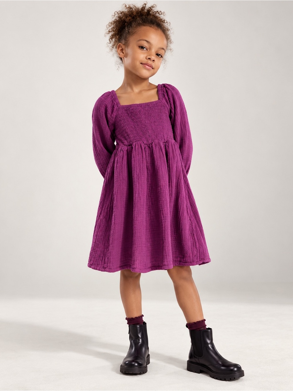 GAP Girls' Magenta Smocked Square-Neck Dress